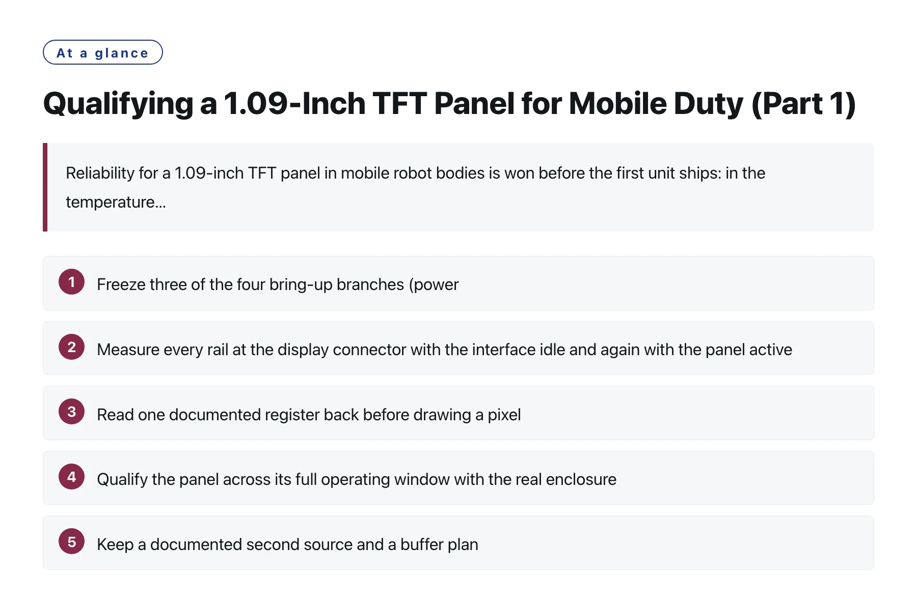 Qualifying a 1.09-Inch TFT Panel for Mobile Duty (Part 1)——全文要点速览